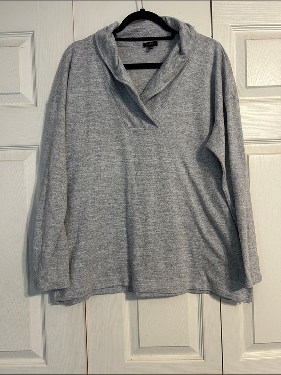 Talbots Sweaters - Talbots Heather Gray Knit Sweater Top Shawl Collar X-Large Stretch Layering
